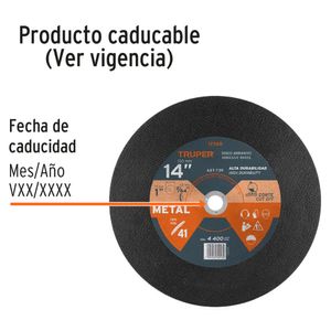 Disco de corte metálico 14" x 2.8 mm, truper