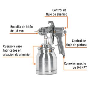 pistola de aire para pintar, uso profesional acabado fino  1L Truper