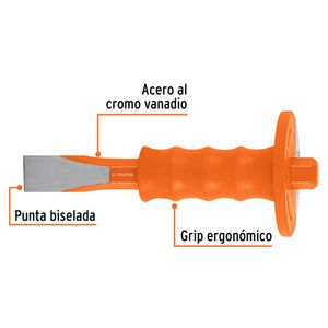 Cincel Plana 1 x 8" con grip ergonómico antivibración, Truper