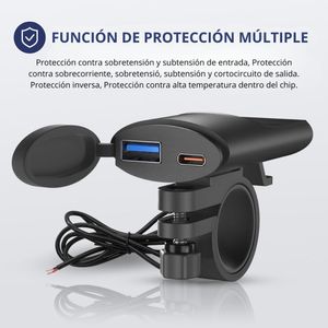 Cargador para Motocicleta 3.0 Puerto USB y Tipo C MY-7273