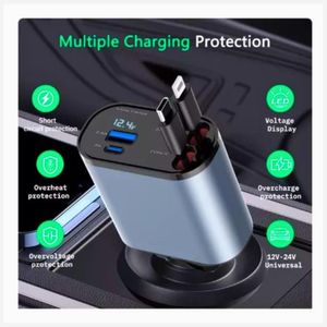Cargador de Auto Retractil Carga Rapida 120W