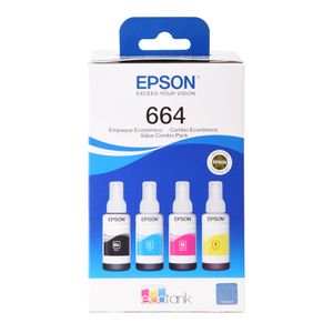 Pack de 4 Botellas de Tinta Bcmy Epson T664 hasta 4,000 páginas en negro y 6,500 a color