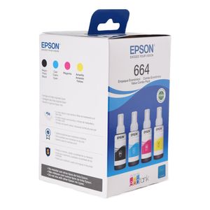 Pack de 4 Botellas de Tinta Bcmy Epson T664 hasta 4,000 páginas en negro y 6,500 a color