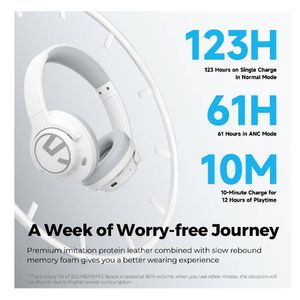 SoundPEATS Space Auriculares Bluetooth ANC Batería de Larga Duración Blanco