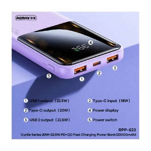 Power Bank 20000mAh Remax RPP-623 de 225W USB-C PD