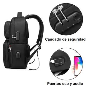 Mochila Antirrobo BIAOWANG Porta Laptop 15.6 Viajes Estudio Candado Configurable Negro