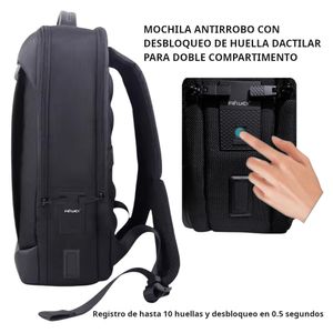 Mochila Con Huella Dactilar FIPILOCK Antirrobo Doble Compartimento Portalaptop 15.6 Negro