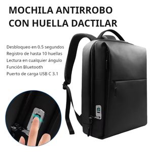 Mochila Con Huella Dactilar FIPILOCK Antirrobo Bluetooth Portalaptop 15.6 Negro