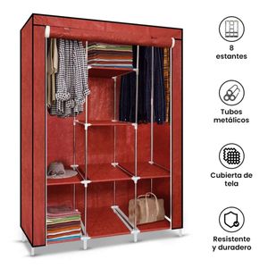 Ropero Armable de Tela 3 Cuerpos Con 8 Divisiones Vino
