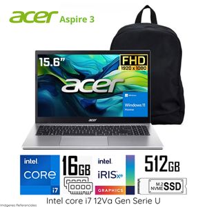 Laptop Acer ASPIRE 3 A315-59-7930 Intel Core i7 1255U 16GB RAM 512GB SSD 15.6" FHD Win 11 + Mochila