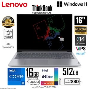 Laptop Lenovo ThinkBook 16 G6 IRL Intel CoreI7-13700H 16GB RAM 512GB SSD 16"  WUXGA 21KH00F4LM