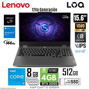 Laptop Gamer Lenovo LOQ Intel Core i5-12450HX 8GB RAM 512GB SSD 15.6" FHD RTX2050-4GB 83GS004LLM