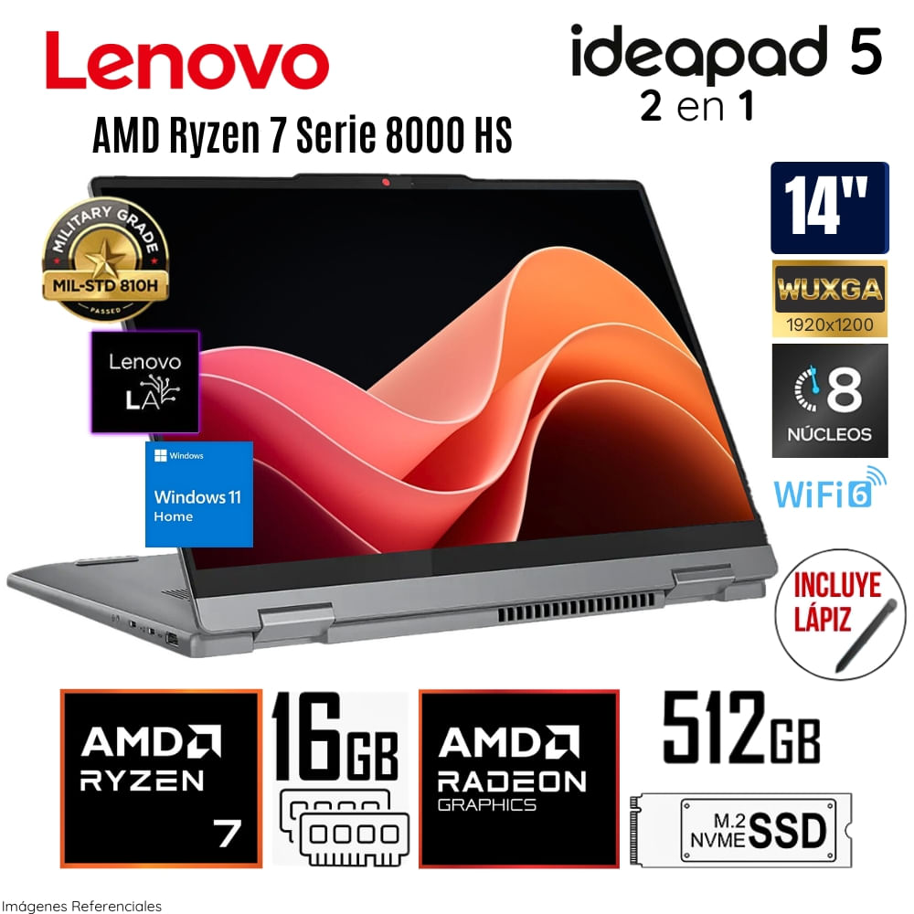 Laptop Lenovo Ideapad 5 2 en 1 Ryzen 7-8845HS | Con 16GB RAM