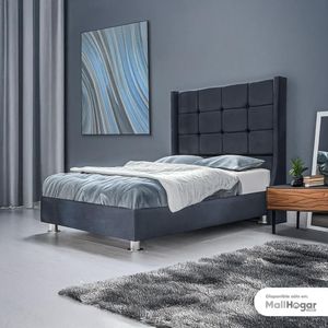 Juego de Dormitorio Narciso 2 Plazas - Gris Oscuro / Cabecera + Tarima