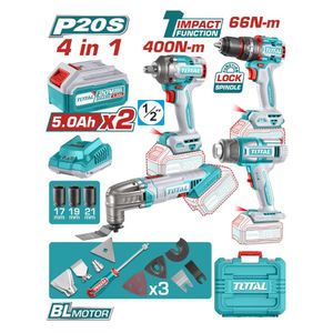 Taladro Percutor 66nm + Llave de Impacto + Pistola de calor + Herramienta Multif. Total TOSLI240969