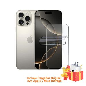 Apple Iphone 16 Pro Max 256Gb Esim Natural Titanium con Mica Hidrogel y Cargador 20w Original