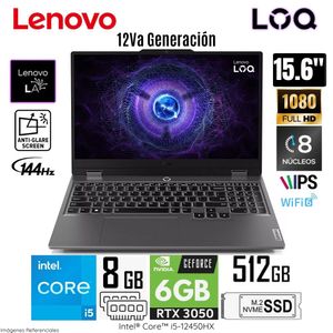 Laptop Gamer Lenovo LOQ 15IAX9 Intel Core i5-12450HX 8GB RAM 512GB SSD 15.6" FHD RTX3050 83GS006WLM