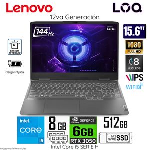 Laptop Gamer Lenovo LOQ 15IRH8 Intel Core i5 12450H 8GB RAM 512GB SSD RTX3050 15.6" FHD 82XV00T8LM