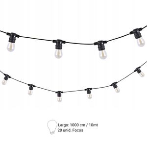 Guirnalda Led Orange Luna 20 Focos Luz Cálida 10m IP65 Negro