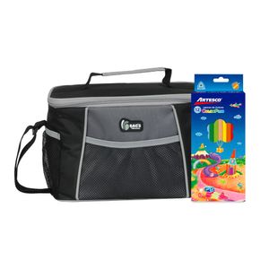 Pack Lonchera ARTESCO Plomo/Negro + 1 Caja de 12 lapices de colores