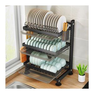 Escurridor Platos Cocina Utensilio Bandejas Estante 3 Niveles Negro