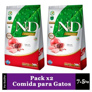 Pack x2 Comida para Gato Adulto N&D Pollo y Granada 7.5 kg