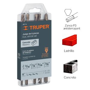 Juego de brocas para concreto 6 piezas truper