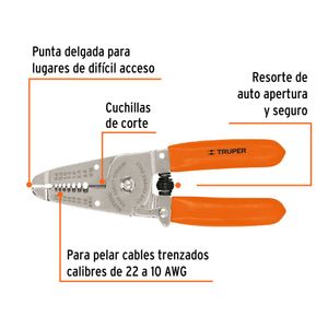 Alicate pelacables 6 Pulg. 22 AWG -10 AWG - TRUPER