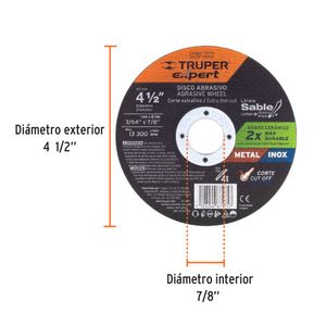 Disco de corte  4-1/2" x 1 mm corte fino Pack 5 unidades, Truper Expert