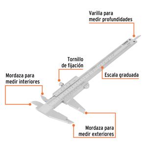 Calibrador vernier analógico 6 acero inox std y mm Truper
