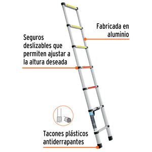 Escalera telescópica 7 peldaños extensión retráctil capacidad 102kg