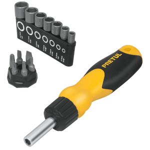 Desarmador multiuso con 7 dados y 6 puntas, Pretul