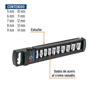 Juego de dados 1/4" mm, 10 piezas Truper