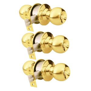 Cerradura de pomo chapa bola dorado pack 3 unidades Hermex - Dormitorio
