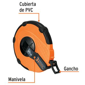 Wincha cinta métrica 30 m, Profesional, flexómetro fibra de vidrio