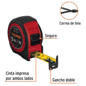 Wincha 5m cinta métrica Flexómetro compacto contra impactos Truper