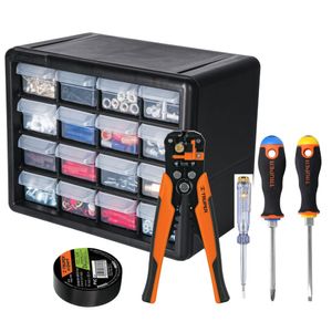 KIT PELACABLE PONCHADOR PROFESIONAL ORGANIZADOR 16 GAVETAS 2DESARMADOR