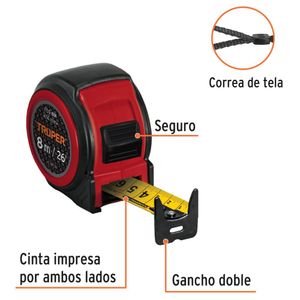 Wincha 8m cinta métrica Flexómetro compacto contra impactos Truper