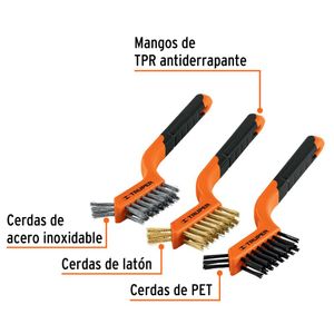 Juego de 3 mini cepillos de alambre, truper
