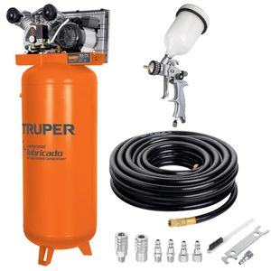 kit Compresora 240L Pistola para acabado profesional manguera 15m