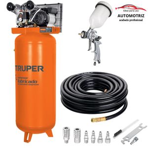 kit Compresora 240L Pistola para acabado profesional manguera 15m