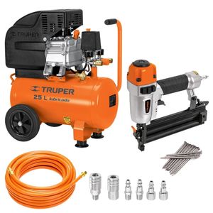 kit Compresor de aire 25L, Clavadora calibre 18, manguera de aire 5 m