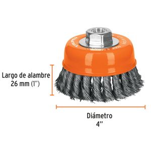 Cepillo metálico Carda tipo copa 4 pulgadas truper