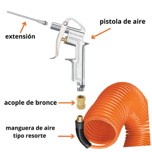 kit Pistola para sopletear manguera de aire tipo resorte 15m Truper