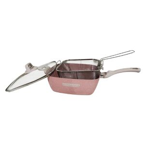 Sartén Cuadrado Romania Antiadherente 28 cm con Tapa de Vidrio Templado Rosado