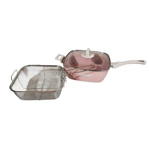 Sartén Cuadrado Romania Antiadherente 28 cm con Tapa de Vidrio Templado Rosado