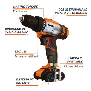 Taladro atornillador inalámbrico profesional 12v truper