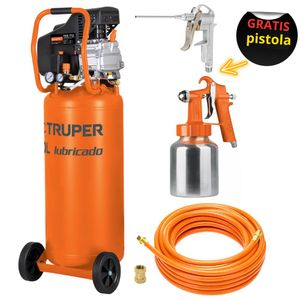 Kit Compresora de aire 80Lt vertical manguera pistola pintar sopletear
