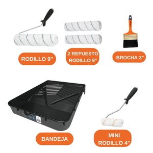 kit Rodillo para pintar 4 unidades, 1 Bandeja, 1 Brocha, TRUPER EXPERT