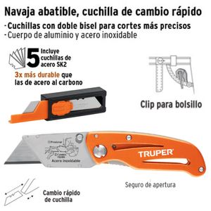 Navaja abatible profesional cuerpo acero inox y aluminio Truper Expert